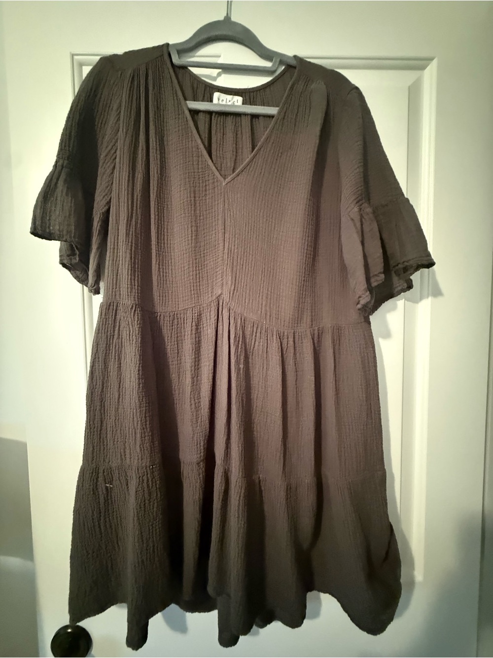 Velvet by Graham & Spencer Olive Tiered V-Neck Mini Dress